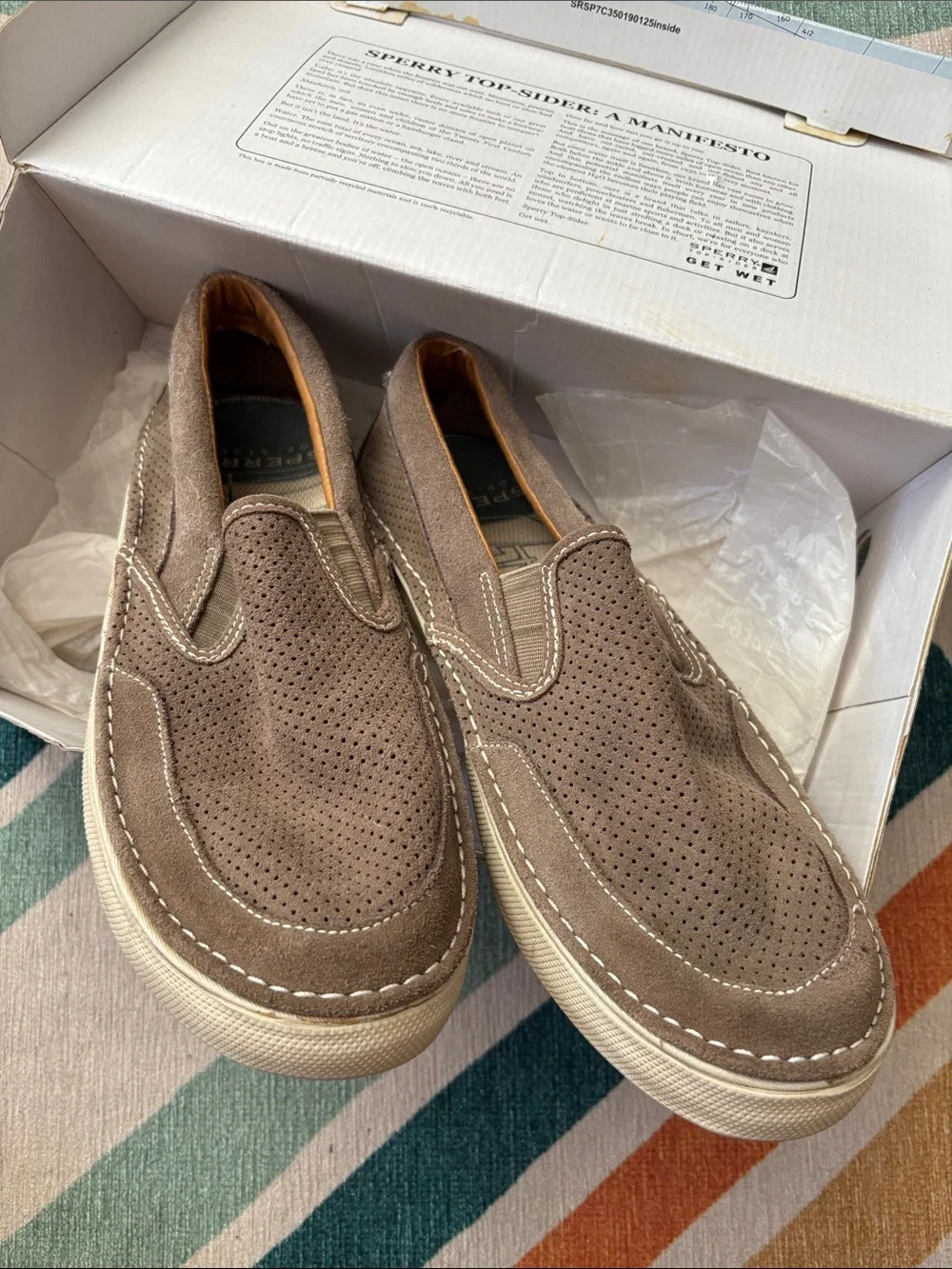 Sperry Men’s Perforated Slip-On Loafers in Taupe